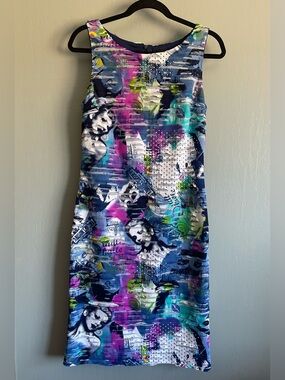 Vintage Frank Lyman Multicolored Abstract Sleeveless Graphic Print Dress Size 8